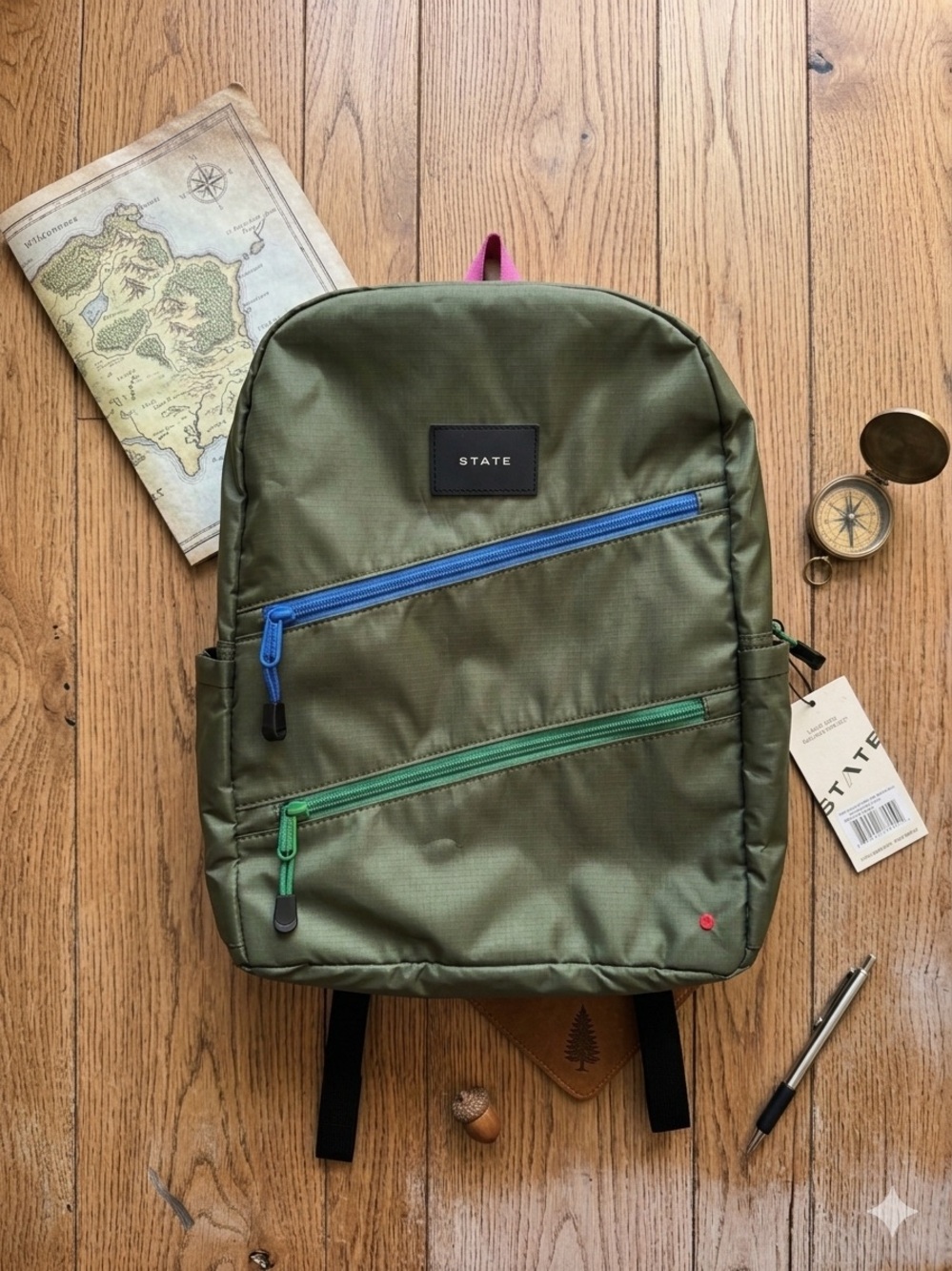 STATE Ripstop Kane Kids Travel Olive Diagonal Zipper Backpack